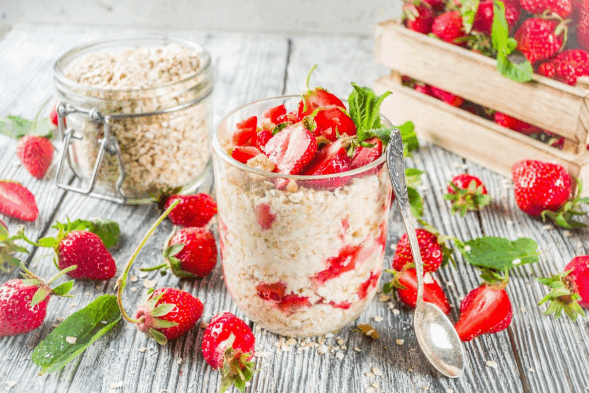Strawberry-Rhubarb Vegan Overnight Oats